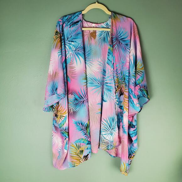 Emerald Womens Pink Multicolor Tropical Kimono Size One Size - Picture 1 of 4